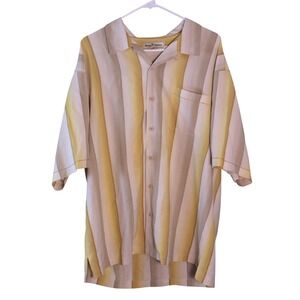 Tommy Bahama Men's XL 100% Silk Yellow Beige T Shirt Hawaiian Beach Vacation
